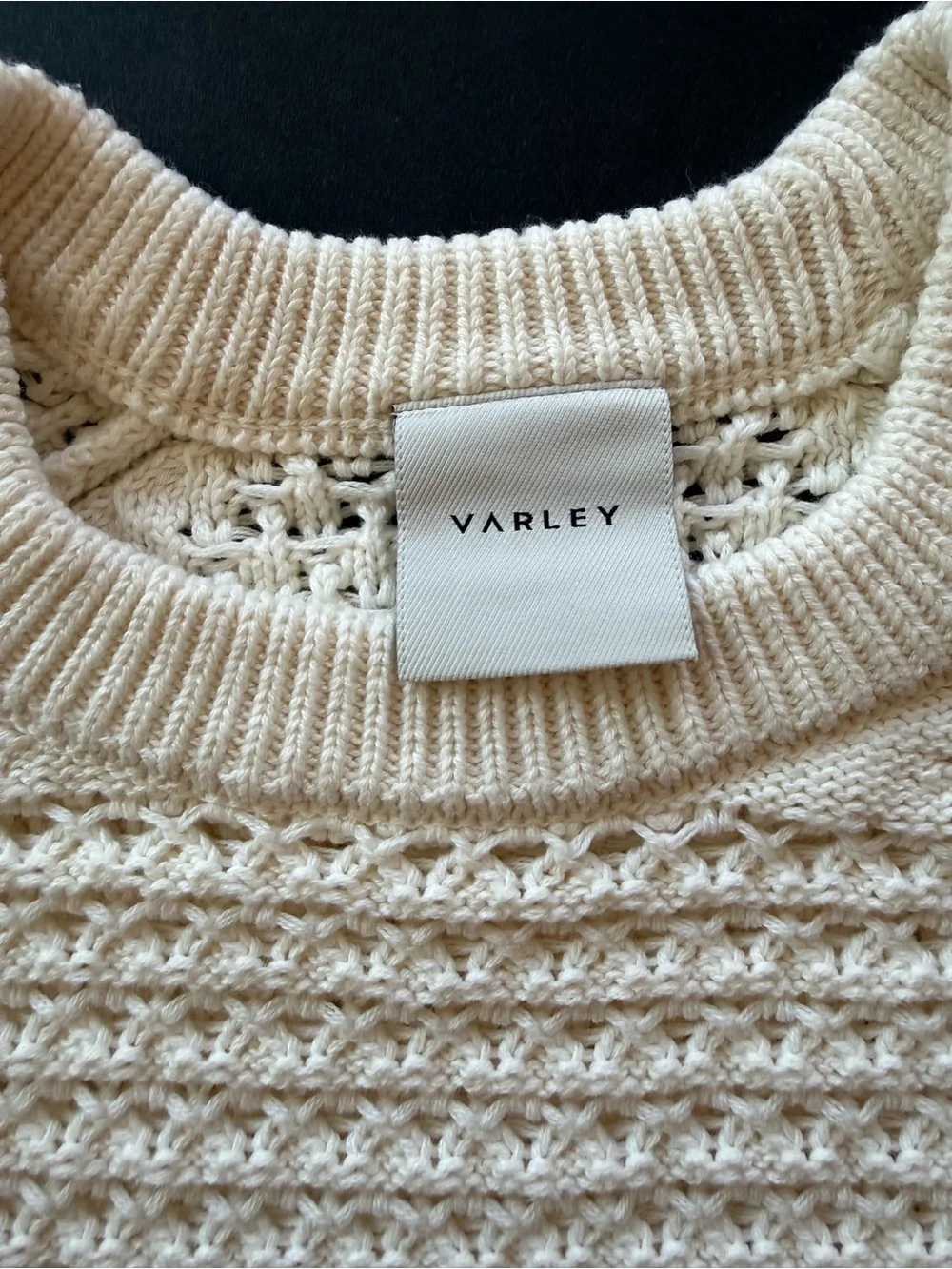 Varley Cream Crochet-Textured Short Sleeve Crew Sweater - Picture 3 of 6